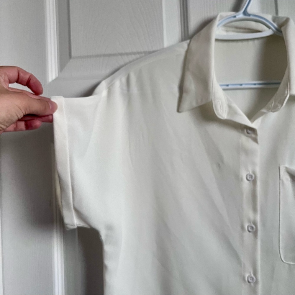 3/25$💥 White Blouse Top button down Large Women collared Short sleeve casual - Picture 3 of 4